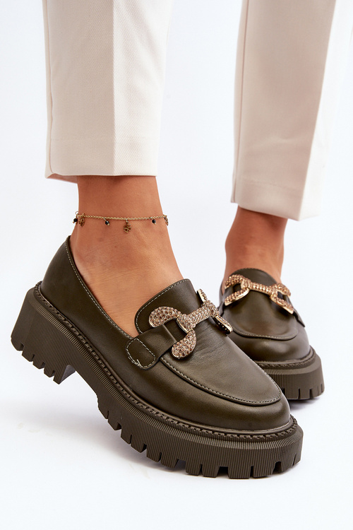 Жіночі лофери з декором темно-зелені гаргі