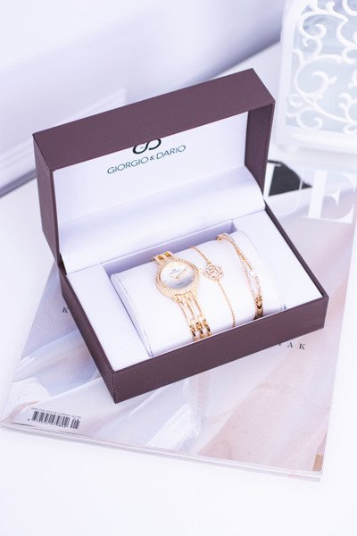 Набір Giorgio Dario Золотий жіночий годинник з цирконами Два браслети
