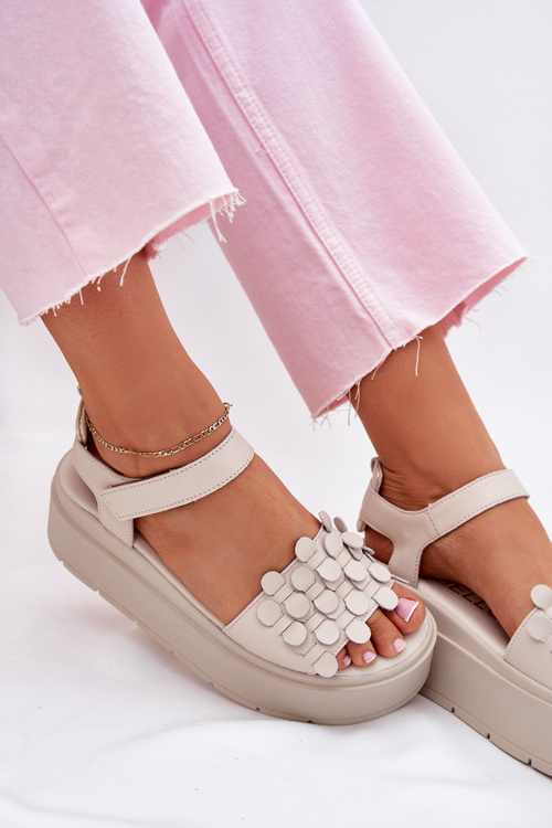 Жіночі Шкіряні Сандалі На Платформі Бежеві CheBello 4701
