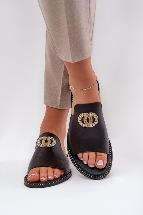 Елегантні Жіночі Шкіряні Сандалі З Декорацією Zazoo 3008 Чорні