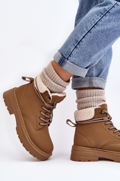 Жіночі шкіряні трепери з хутром коричневого кольору Lynnvia