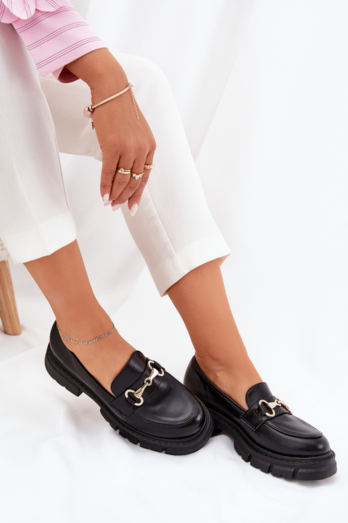 Жіночі Мокасини З Золотим Деталем Еко Шкіра Чорні Gemitha
