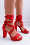 Жіночі босоніжки на шпильці на платформі на зав'язках червоні LaFiesta