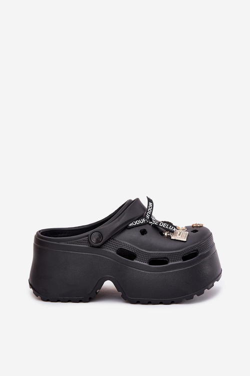 Жіночі Сандалі На Масивній Платформі З Пришитими Декораціями Чорні Vivira