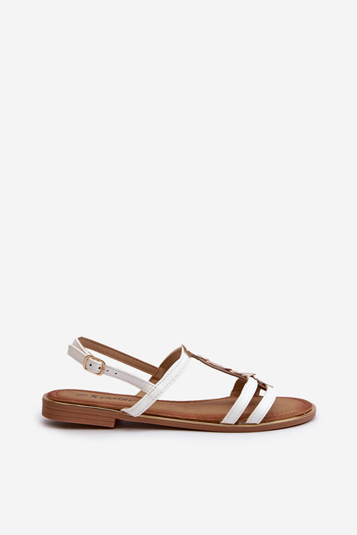 Жіночі босоніжки на плоскій підошві з біло-золотим декором Raiva