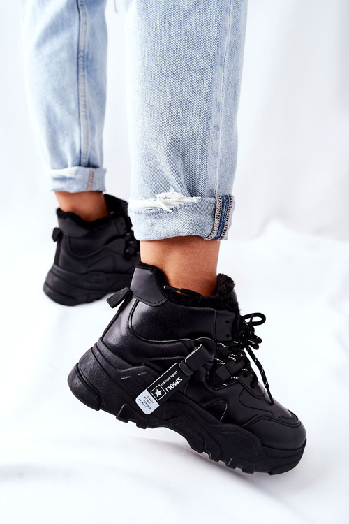 Жіночі утеплені зимові черевики Кросівки чорні Kaphia