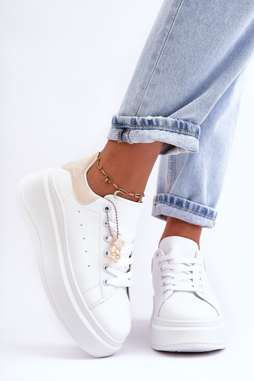 Жіноче спортивне взуття на масивній платформі біло-бежевий Mariell