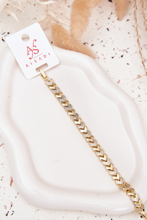 Жіночий браслет серця з цирконіями золото