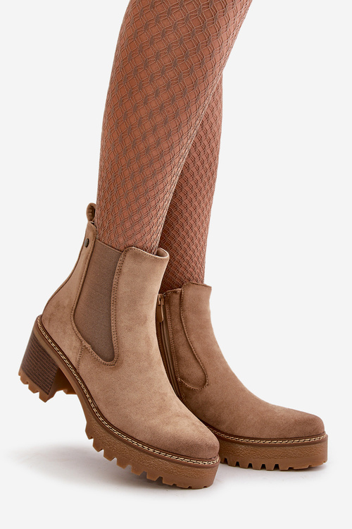 Жіночі утеплені чоботи на підборах Еко Замша Бежеві Irissinae