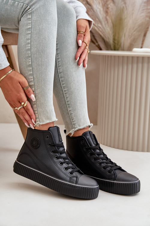 Жіночі утеплені кросівки з еко шкіри Big Star OO274790 Чорні