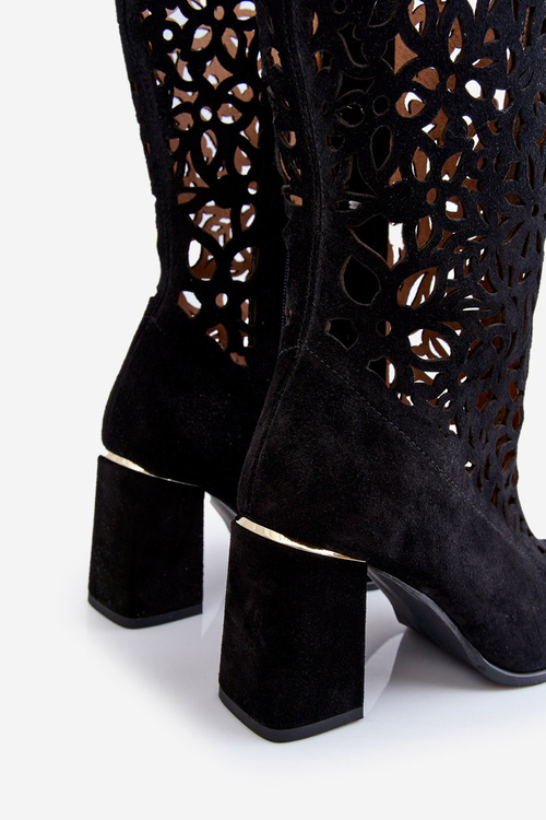 Замшеві ажурні черевики Leski Shoes 3234 Чорні