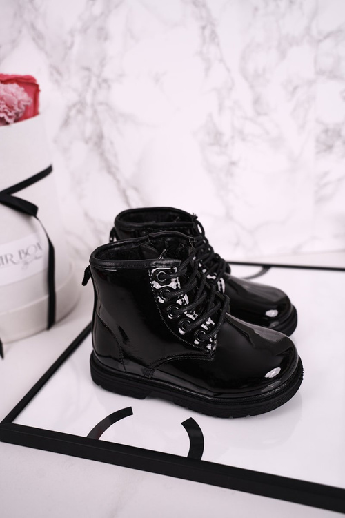 Чоботи дитячі теплі на блискавці лаковані чорні Ammy