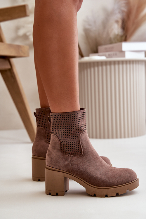 Жіночі чоботи на підборах із блискавкою з еко-замші коричневого кольору Rashmi