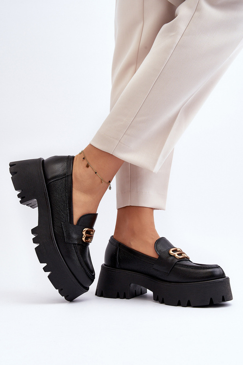 Чорні жіночі лофери з натуральної шкіри Zazoo 20164