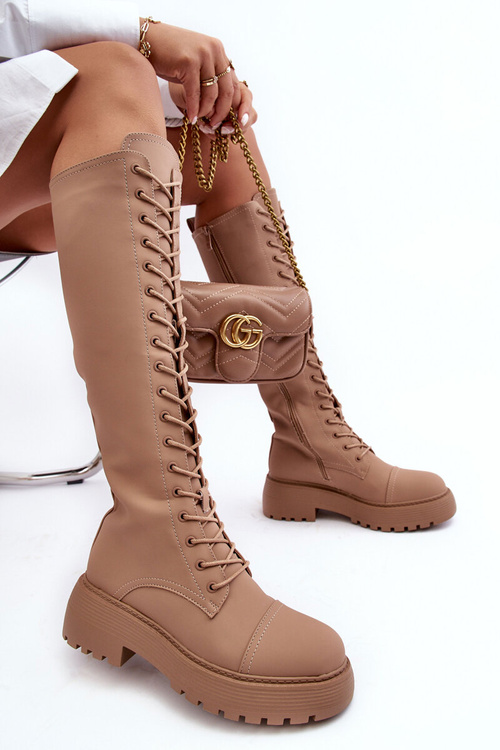 Утеплені ботильйони на шнурівці темно-бежеві Bergdis