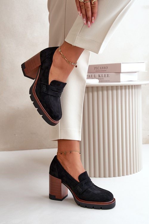 Жіночі човники на високих підборах і платформі з чорної еко-замші Vinceza 58105