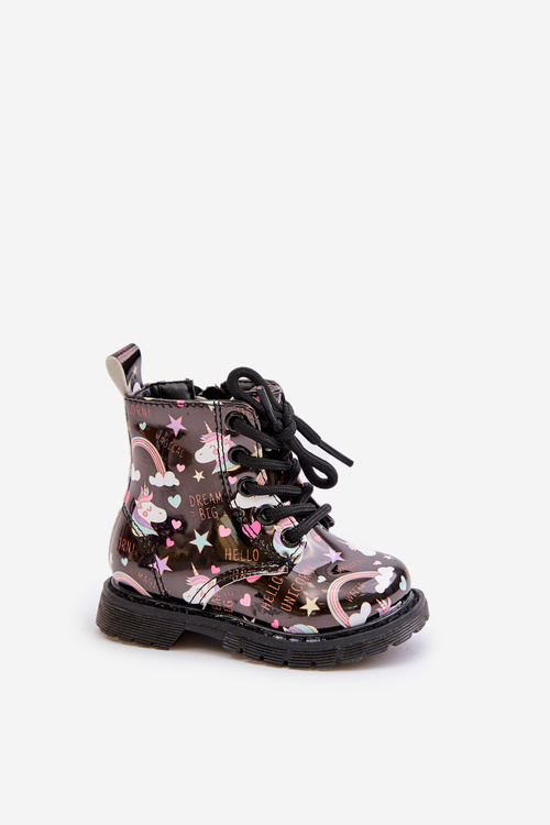 Чоботи дитячі утеплені на блискавці єдинороги чорні Тіптоп