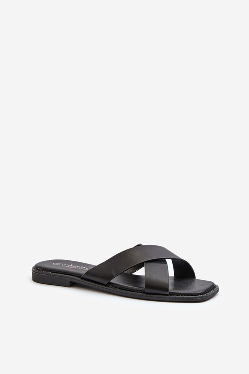 Жіночі босоніжки на плоскій підошві зі штучної шкіри S.Barski KV27-002 чорні