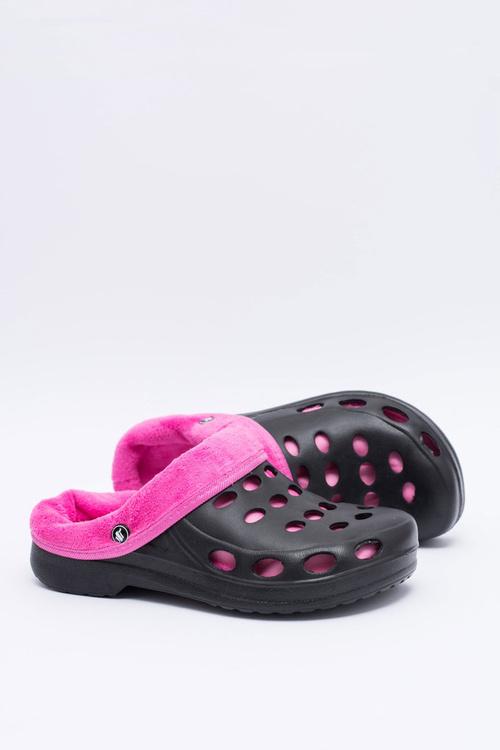 Жіночі шльопанці утеплені чорно-рожеві Kroks EVA