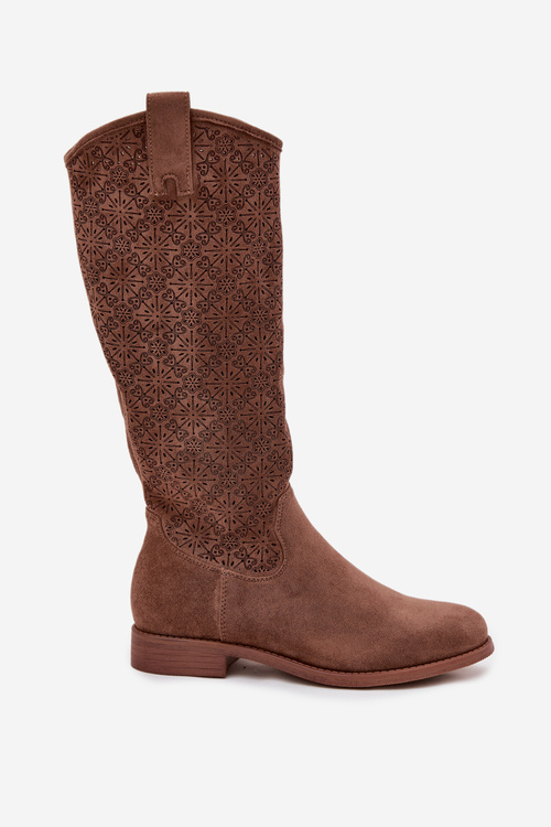 Жіночі Чоботи З Мереживним Візерунком На Плоскому Каблуці S Barški HY52 534 Коричневі