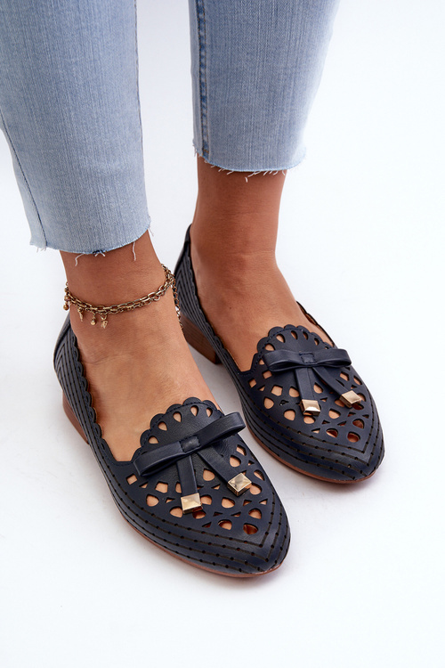 Жіночі темно-сині балетки з вирізом і бантом Nestavia