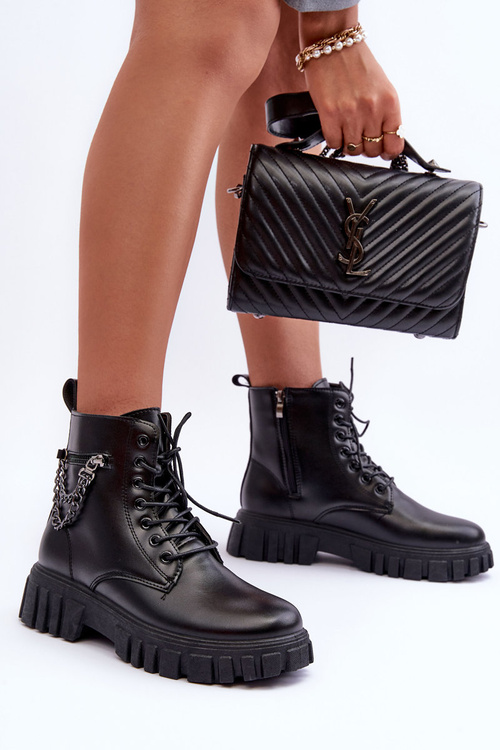 Стильні робочі черевики на платформі чорні Amro