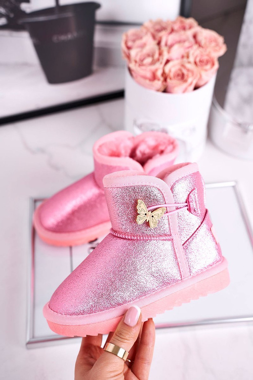 Дитячі снігові черевики теплі з метеликом рожеві Cosmic