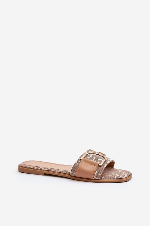 Блискучі жіночі тапочки з орнаментом коричневого кольору Taleci