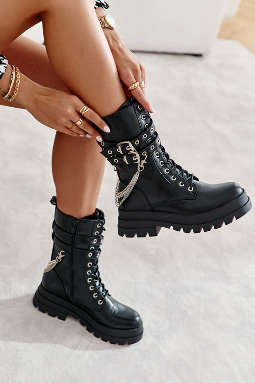 Високі робочі черевики з ланцюжком Чорні Montero