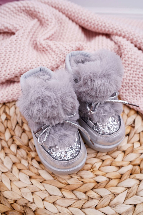 Дитячі чоботи Снігові чоботи з хутром сріблясті Мінні Маус