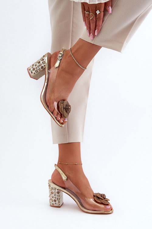 Прозорі босоніжки на каблуці з прикрасами S.Barski MR38-356 Золотий