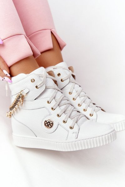 Шкіряні кросівки на танкетці Lewski Shoes 3004-0 Білі