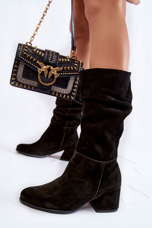 Жіночі плісировані замшеві чоботи чорні альфра