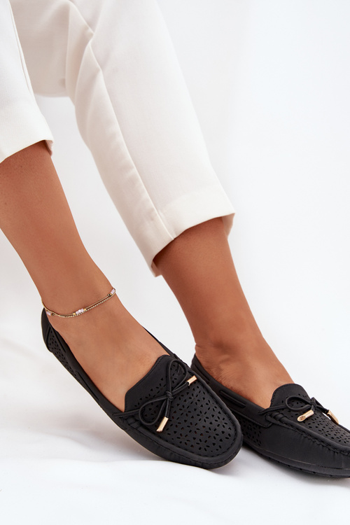 Жіночі Мокасини З Перфорацією І Зав'язкою Чорні Mirisa