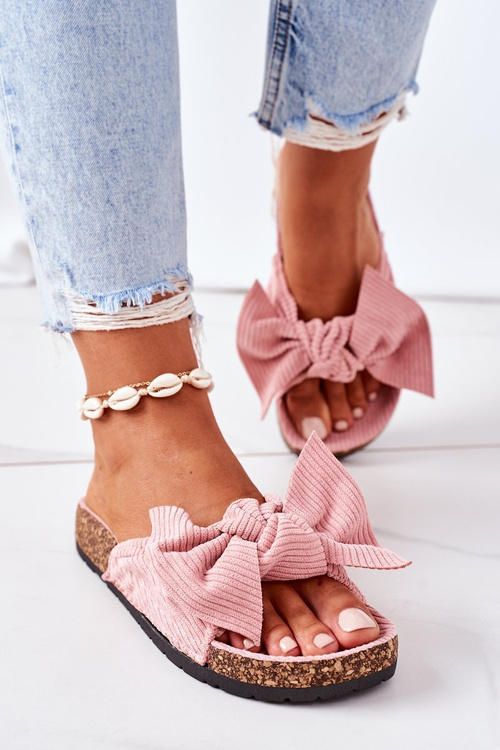 Вельветові тапочки на корковій підошві, рожеві літні