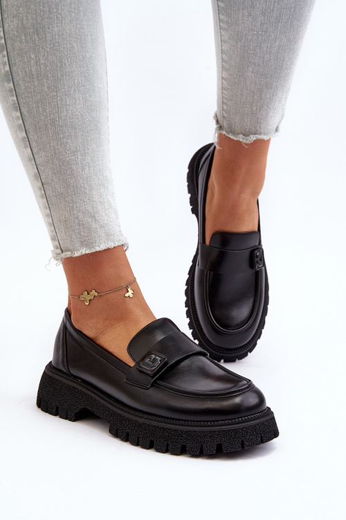 Чорні жіночі лофери Flanila з ремінцем