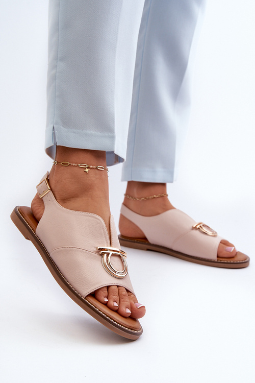 Жіночі босоніжки на плоскій підошві з золотим декором Vinceza 17319 Світло-рожеві