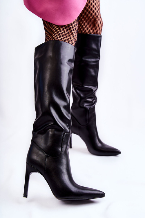 Шкіряні Чоботи На Шпильці Чорні Rissa