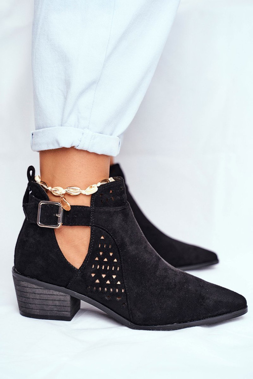 Чорні замшеві чоботи на підборах з пряжкою Esen