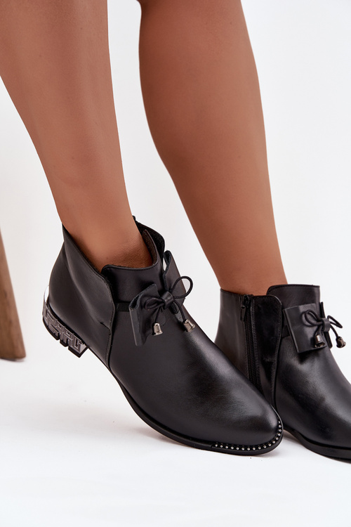 Жіночі ботильйони з натуральної шкіри з низьким каблуком Zazoo 1396 Чорний