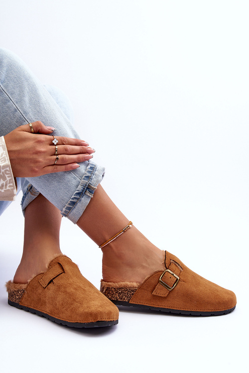 Жіночі замшеві мюлі зі штучним хутром коричневого кольору Haidamia