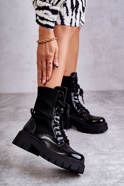 Жіночі лаковані робочі черевики зі шкарпетками Чорні Abigail