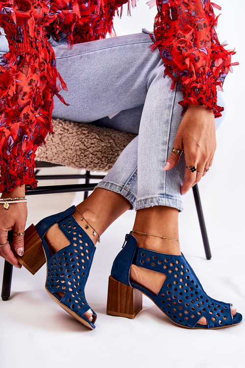 Ажурні чоботи на блочному каблуці Maciejka 04593-17 Темно-сині