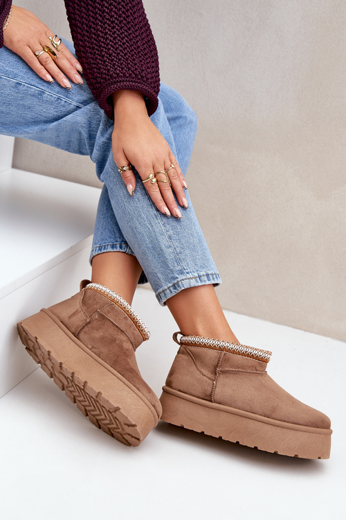 Снігоступи на платформі з декоративною вишивкою світло-бежеві Heslania