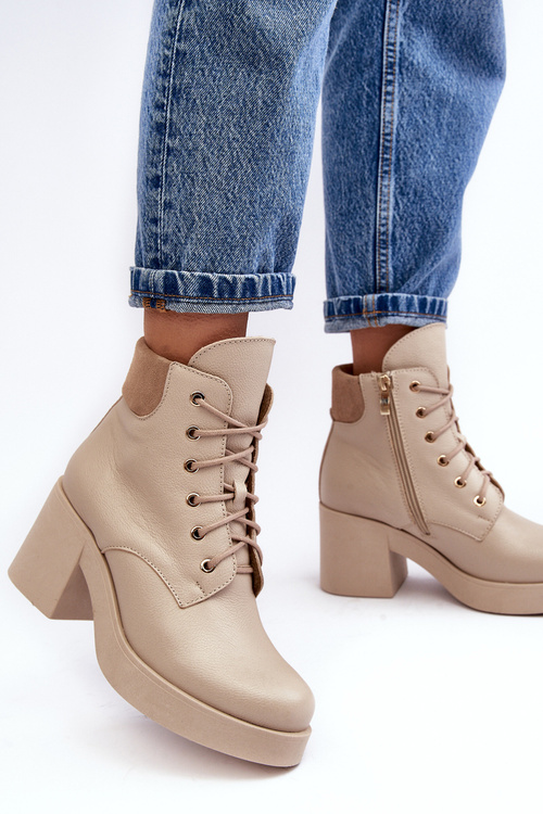 Шкіряні жіночі туфлі на підборах бежеві Lemar Leocera