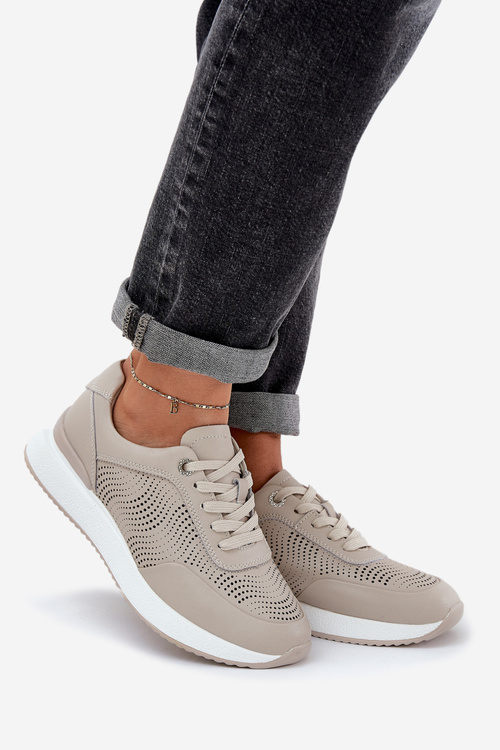 Шкіряне Спортивне Взуття Кросівки Жіночі S.Barski LR51-551 Бежеві