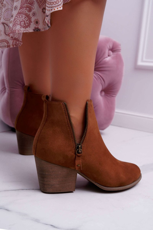 Жіночі чоботи на підборах, блискавка, замша Camel Farre