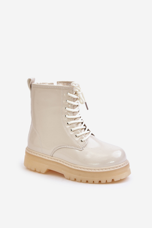 Теплі лаковані чоботи для дівчаток на блискавці Бежеві Novita