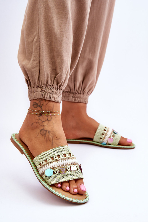 Жіночі плетені тапочки з прикрасами Green Millano