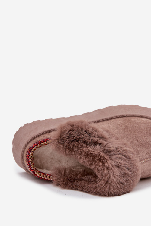 Жіночі зимові Уггі черевики на платформі з хутром і вишивкою темно-бежеві Querina